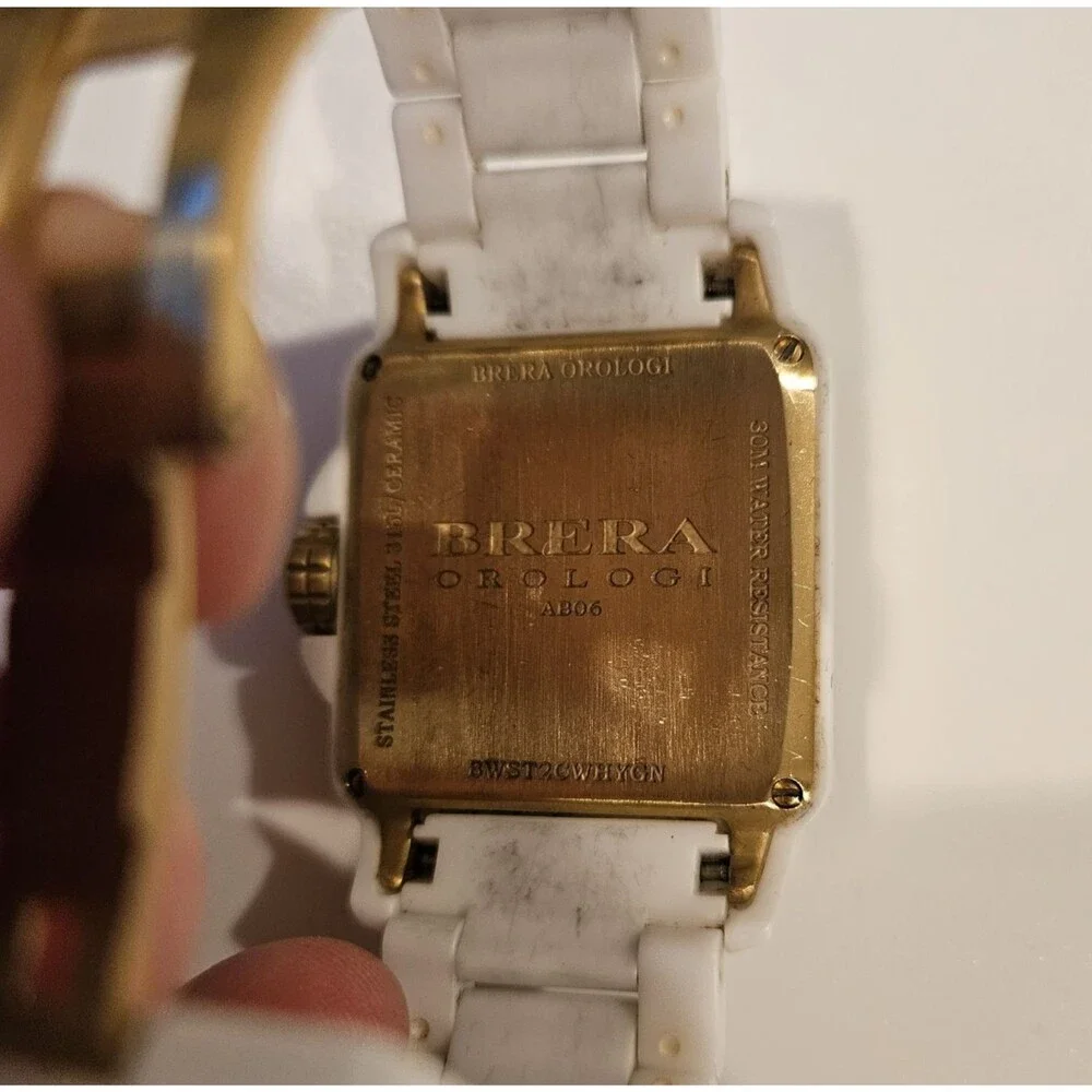 Brera Orologi Stella Mother of Pearl White Ceramic Gold Square Face Ladies Watch